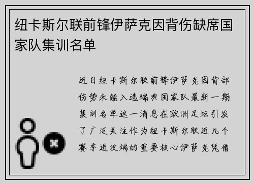 纽卡斯尔联前锋伊萨克因背伤缺席国家队集训名单